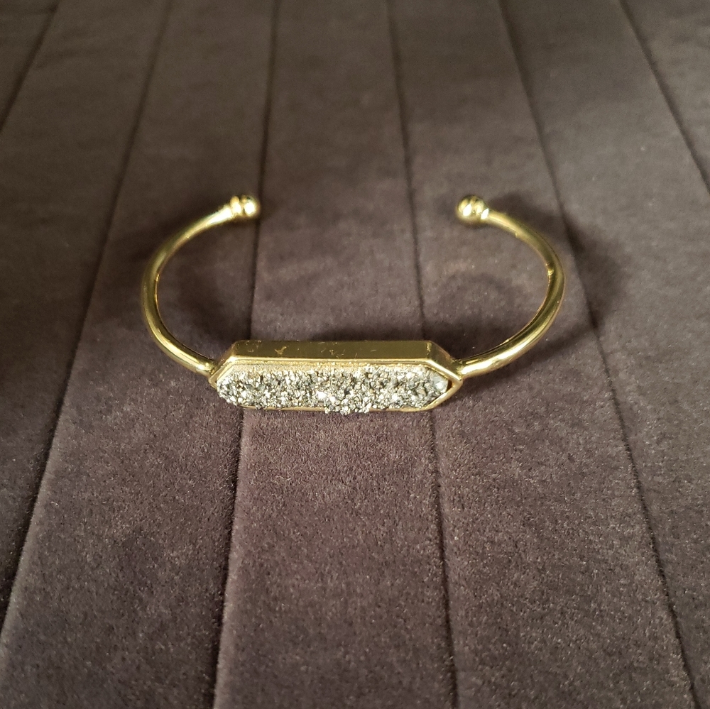 Natural Druzy Geode Cuff Bracelet Titanium Multi Drusy Bangle Gold Plated